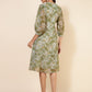 Janasya Olive Georgette Floral Printed A-Line Casual Dress | Swadesiicart