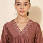 Janasya Brown Crepe Silk Embellished Empire Kurta - Swadesiicart