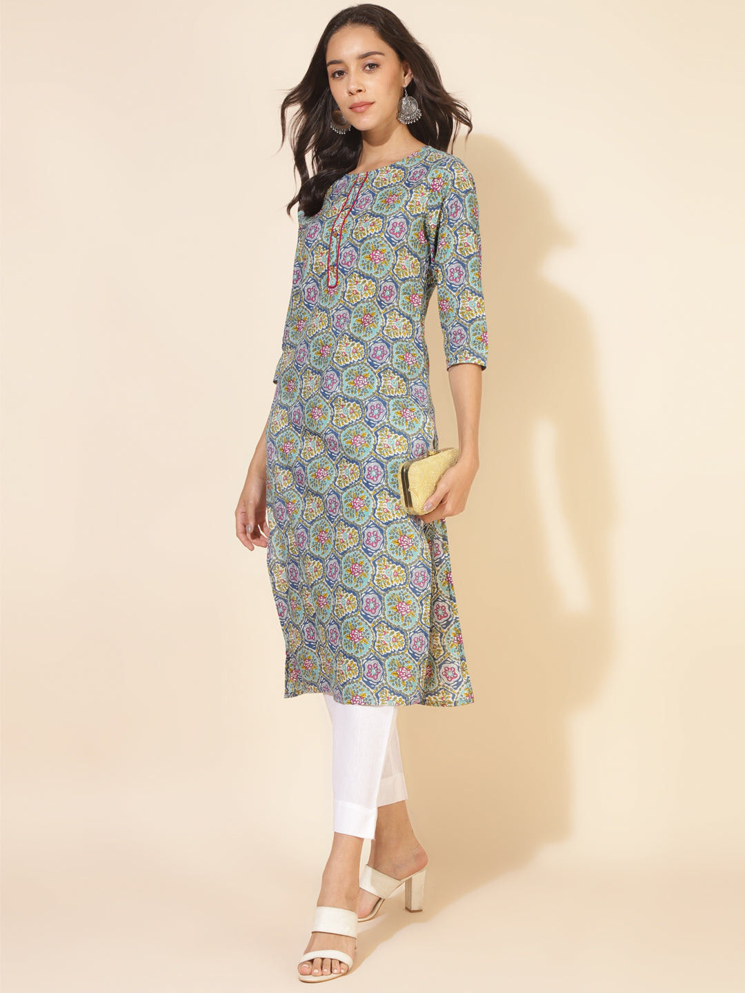 Janasya Multicolor Cotton Printed Casual Kurta | Swadesiicart