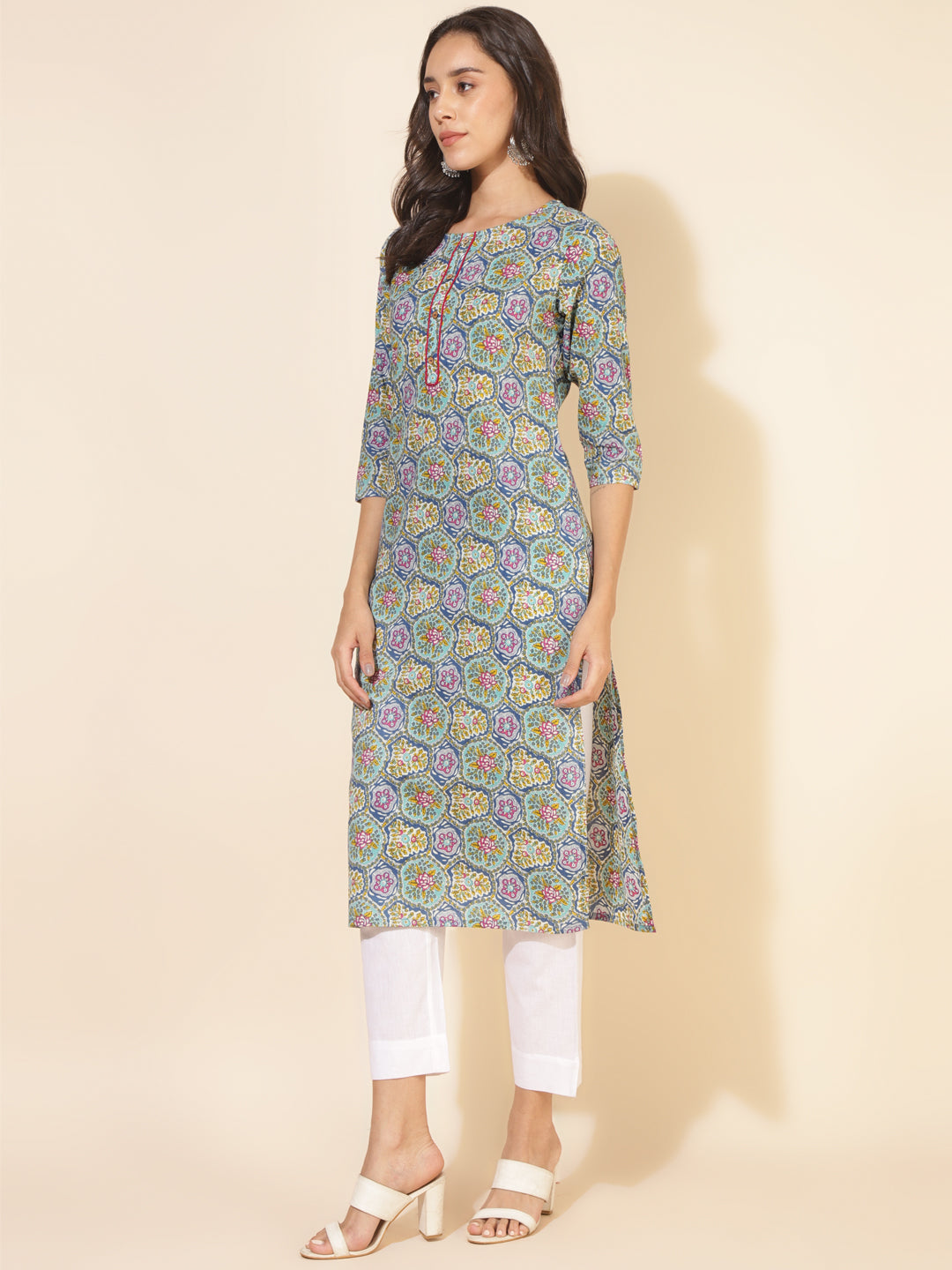Janasya Multicolor Cotton Printed Casual Kurta | Swadesiicart