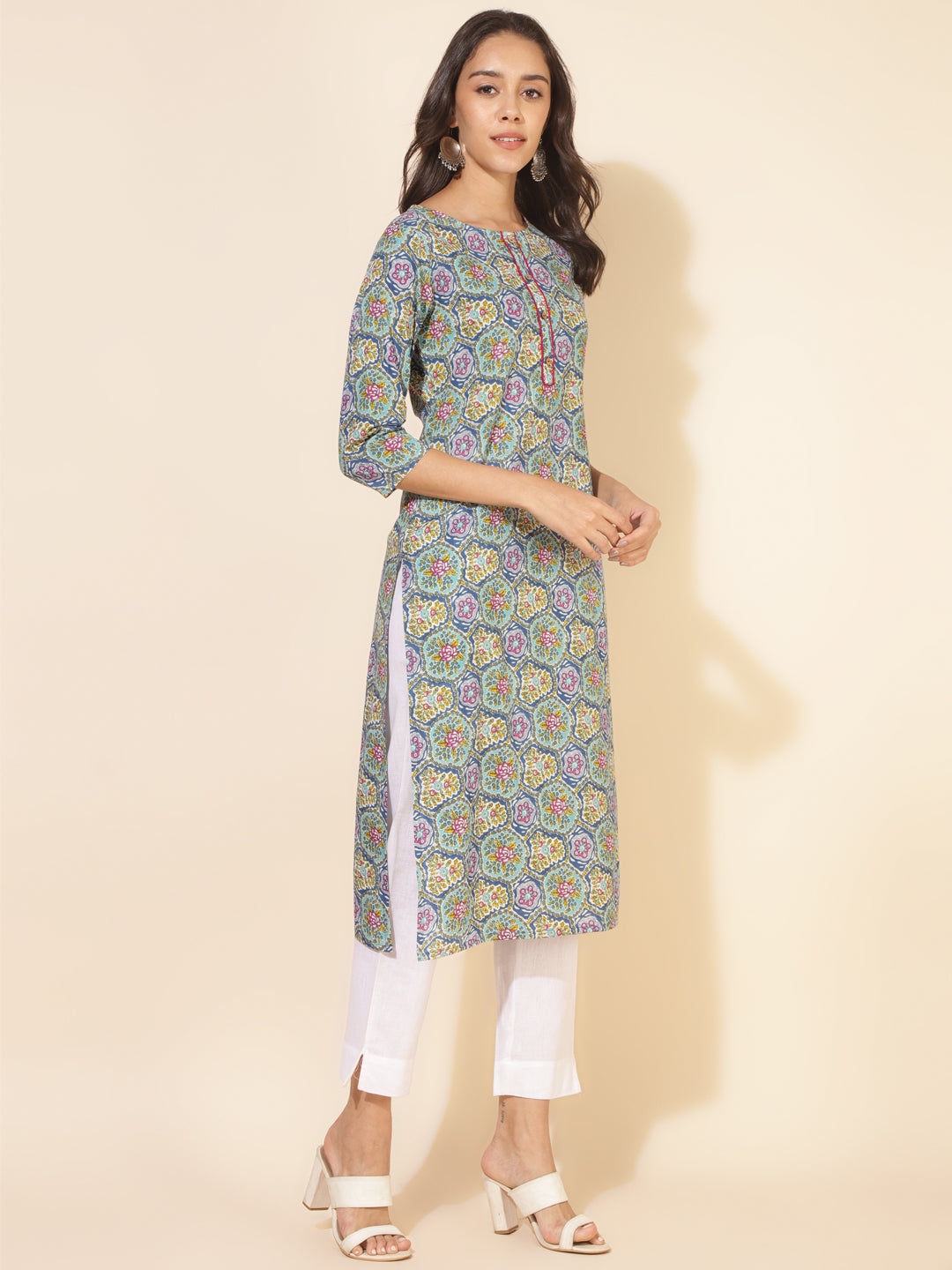 Janasya Multicolor Cotton Printed Casual Kurta | Swadesiicart