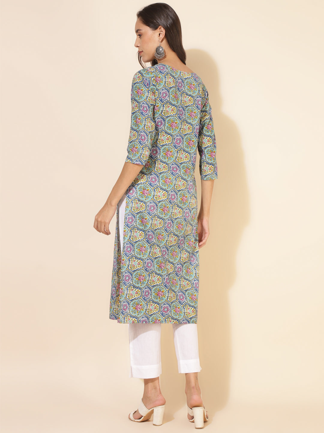 Janasya Multicolor Cotton Printed Casual Kurta | Swadesiicart