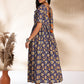 Janasya Dark Blue Cotton Floral Printed Gathered Dress | Swadesiicart