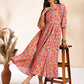 Janasya Multicolor Cotton Floral Printed Flared Dress | Swadesiicart