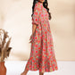 Janasya Multicolor Cotton Floral Printed Flared Dress | Swadesiicart