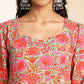 Janasya Multicolor Cotton Floral Printed Flared Dress | Swadesiicart