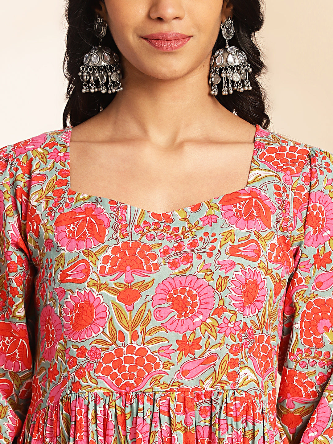 Janasya Multicolor Cotton Floral Printed Flared Dress | Swadesiicart