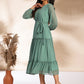 Janasya Sage Dobby Chiffon Solid Tiered Dress | Swadesiicart