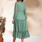 Janasya Sage Dobby Chiffon Solid Tiered Dress | Swadesiicart