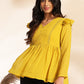 Janasya Mustard Dobby Chiffon Self Design Peplum Top | Swadesiicart