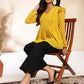 Janasya Mustard Dobby Chiffon Self Design Peplum Top | Swadesiicart