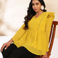Janasya Mustard Dobby Chiffon Self Design Peplum Top | Swadesiicart