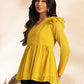 Janasya Mustard Dobby Chiffon Self Design Peplum Top | Swadesiicart