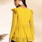 Janasya Mustard Dobby Chiffon Self Design Peplum Top | Swadesiicart