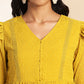 Janasya Mustard Dobby Chiffon Self Design Peplum Top | Swadesiicart