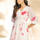 Janasya Off White Dobby Georgette Tie & Dye Fit & Flare Dress | Swadesiicart
