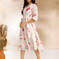 Janasya Off White Dobby Georgette Tie & Dye Fit & Flare Dress | Swadesiicart