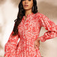 Janasya Pink Cotton Floral Fit & Flare Dress | Swadesiicart