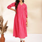 Janasya Pink Cotton Woven Design Gathered Kurta - Swadesiicart