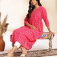 Janasya Pink Cotton Woven Design Gathered Kurta - Swadesiicart