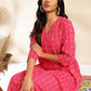 Janasya Pink Cotton Woven Design Gathered Kurta - Swadesiicart