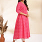 Janasya Pink Cotton Woven Design Gathered Kurta - Swadesiicart