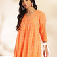 Janasya Orange Cotton Woven Design Gathered Kurta - Swadesiicart