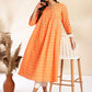 Janasya Orange Cotton Woven Design Gathered Kurta - Swadesiicart