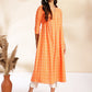 Janasya Orange Cotton Woven Design Gathered Kurta - Swadesiicart