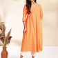 Janasya Orange Cotton Woven Design Gathered Kurta - Swadesiicart