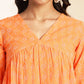Janasya Orange Cotton Woven Design Gathered Kurta - Swadesiicart