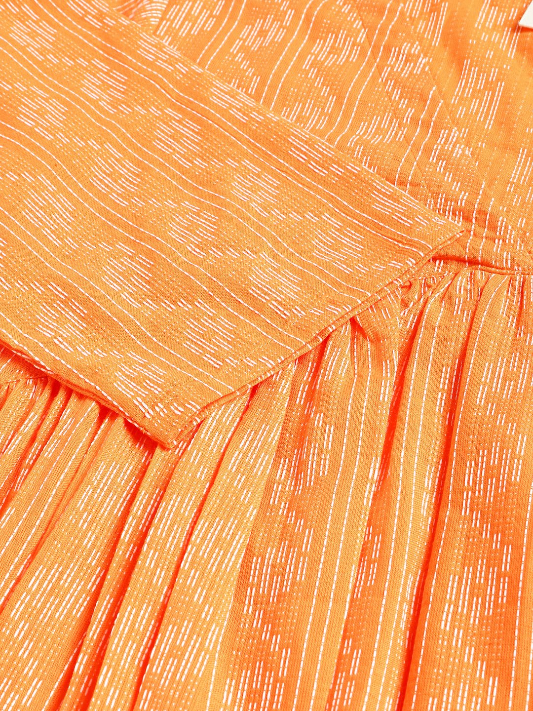 Janasya Orange Cotton Woven Design Gathered Kurta - Swadesiicart
