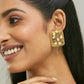 Nuyug 22K Gold-Plated Kundan & Filigree Concept Rectangular Leafy Studs | Swadesiicart