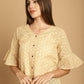 Indian Needle Women's Embroidered Cotton V-Neck Top - Beige | Swadesiicart