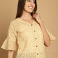 Indian Needle Women's Embroidered Cotton V-Neck Top - Beige | Swadesiicart