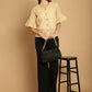 Indian Needle Women's Embroidered Cotton V-Neck Top - Beige | Swadesiicart