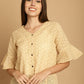 Indian Needle Women's Embroidered Cotton V-Neck Top - Beige | Swadesiicart