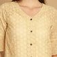 Indian Needle Women's Embroidered Cotton V-Neck Top - Beige | Swadesiicart