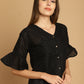 Indian Needle Women's Embroidered Cotton V-Neck Top - Black | Swadesiicart