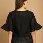 Indian Needle Women's Embroidered Cotton V-Neck Top - Black | Swadesiicart