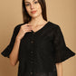 Indian Needle Women's Embroidered Cotton V-Neck Top - Black | Swadesiicart