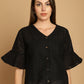 Indian Needle Women's Embroidered Cotton V-Neck Top - Black | Swadesiicart