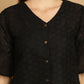 Indian Needle Women's Embroidered Cotton V-Neck Top - Black | Swadesiicart