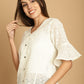 Indian Needle Women's Embroidered Cotton V-Neck Top - White | Swadesiicart