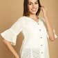Indian Needle Women's Embroidered Cotton V-Neck Top - White | Swadesiicart