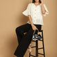 Indian Needle Women's Embroidered Cotton V-Neck Top - White | Swadesiicart