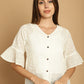 Indian Needle Women's Embroidered Cotton V-Neck Top - White | Swadesiicart