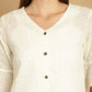 Indian Needle Women's Embroidered Cotton V-Neck Top - White | Swadesiicart