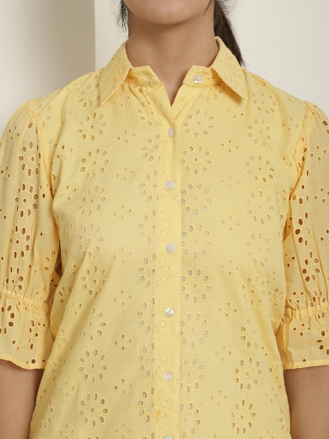 Indian Needle Women's Embroidered Cotton Dress - Yellow | Swadesiicart
