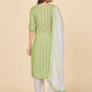 NOZ2TOZ Women's Printed & Hand Work Straight Cotton Parrot Green Kurta Pant With Dupatta (3Pcs Set) - Swadesiicart